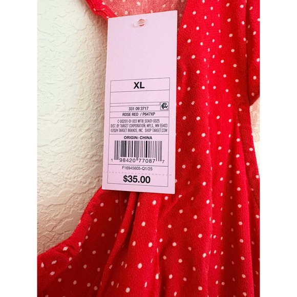 Wild Fable Red White Polka Dot Square Neck Open Back Midi Dress Cap Sleeve XL - Picture 9 of 16